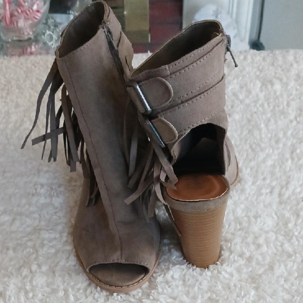 Fringe Open-Toe Booties